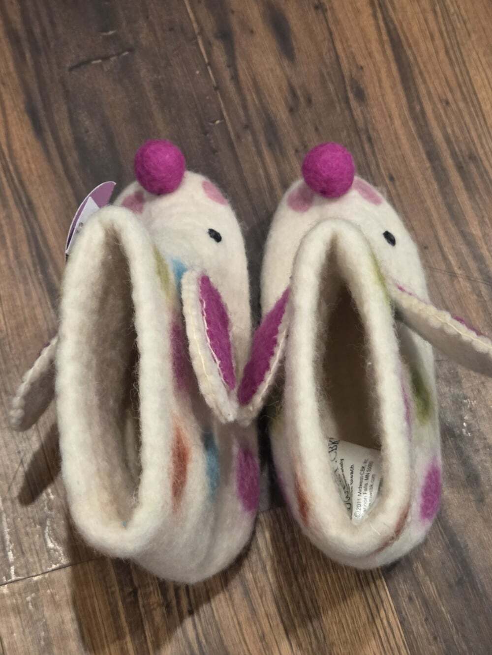 NWT Midwest CBK 100% Wool Mouse Bootie Slippers Polka Dot Kids Toddlers Sz 3-4 - Picture 5 of 16